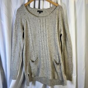 Notations Women's Long Sleeve Tunic Tweed Sweater Cable Knit Pockets Large VGUC